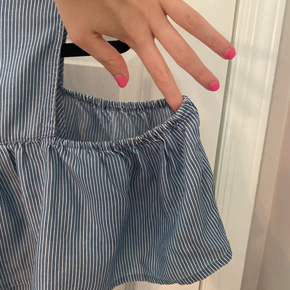 SO Blue&White Off the Shoulder Striped Blouse - Picture 6 of 6